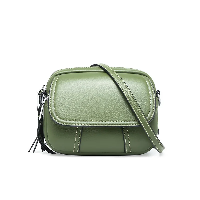 Женская сумка-мессенджер Zency с защитой от кражи, натуральная кожа, круглая форма, модные женские сумки на плечо, высокое качество, черный, коричневый - Цвет: Зеленый