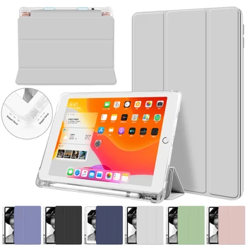 

For ipad Pro 10.5 2017 Air 3 2019 Tablet Smart Protective Case Hibernation Function PU Tri-Fold Transparent Shell Pen Holder