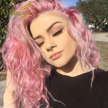 

AISI BEAUTY Pink Synthetic Lace Front Wavy Wigs for Women Black Blonde 613 Cosplay Free Part Wig High Resistant