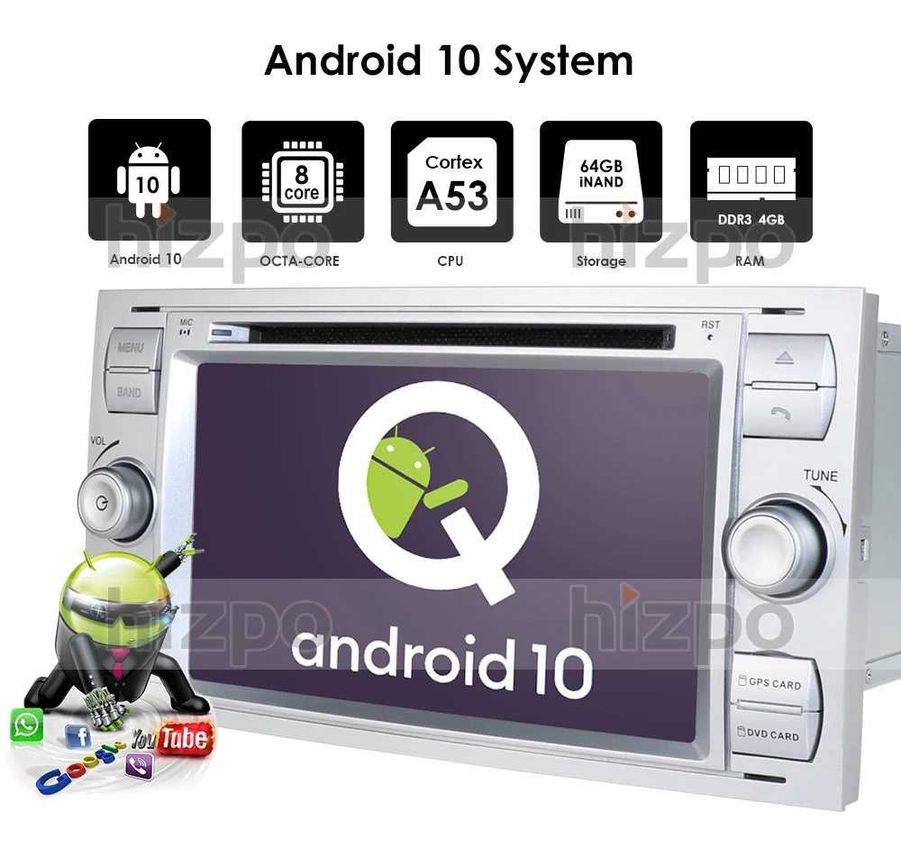 Автомобильный dvd-плеер Android 10 DAB+ 2din в тире для Ford Transit Focus подключение S-MAX Kuga Mondeo с OctaCore Wifi 4G gps Bluetooth