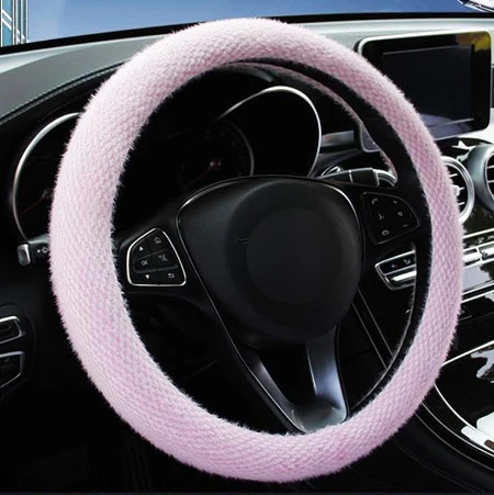 Pink Зимняя крышка рулевого колеса автомобиля плюшевые мягкие теплые осенние Funda Volante Stuurhoes Оплетка на руль авто Стайлинг - Название цвета: Pink