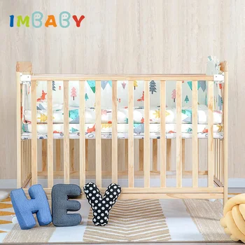 

IMBABY High Quality Baby Crib Moveable Wood Baby Bed FSC&EU Certification 3 Grade Height Adjust Newborn Baby Cots Rocking Cradle