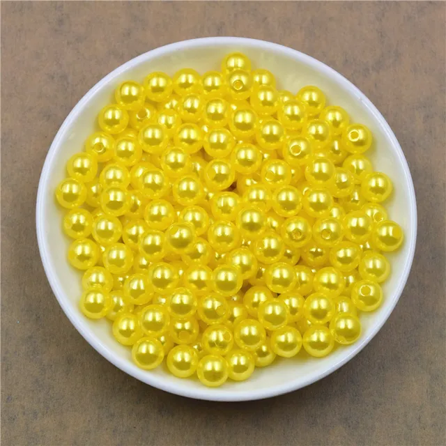 50-400Pcs/bag With Hole ABS Imitation Pearl Bead 4/6/8/10/12MM Round Plastic Acrylic Spacer Bead for DIY Jewelry Making Findings Yellow