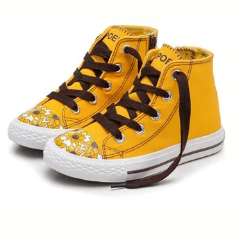 

Popular Summer Childrens Casual Flats Canvas Shoes Unisex Breathable Comfortable Lace-up And Side zipper design Printed Shoes