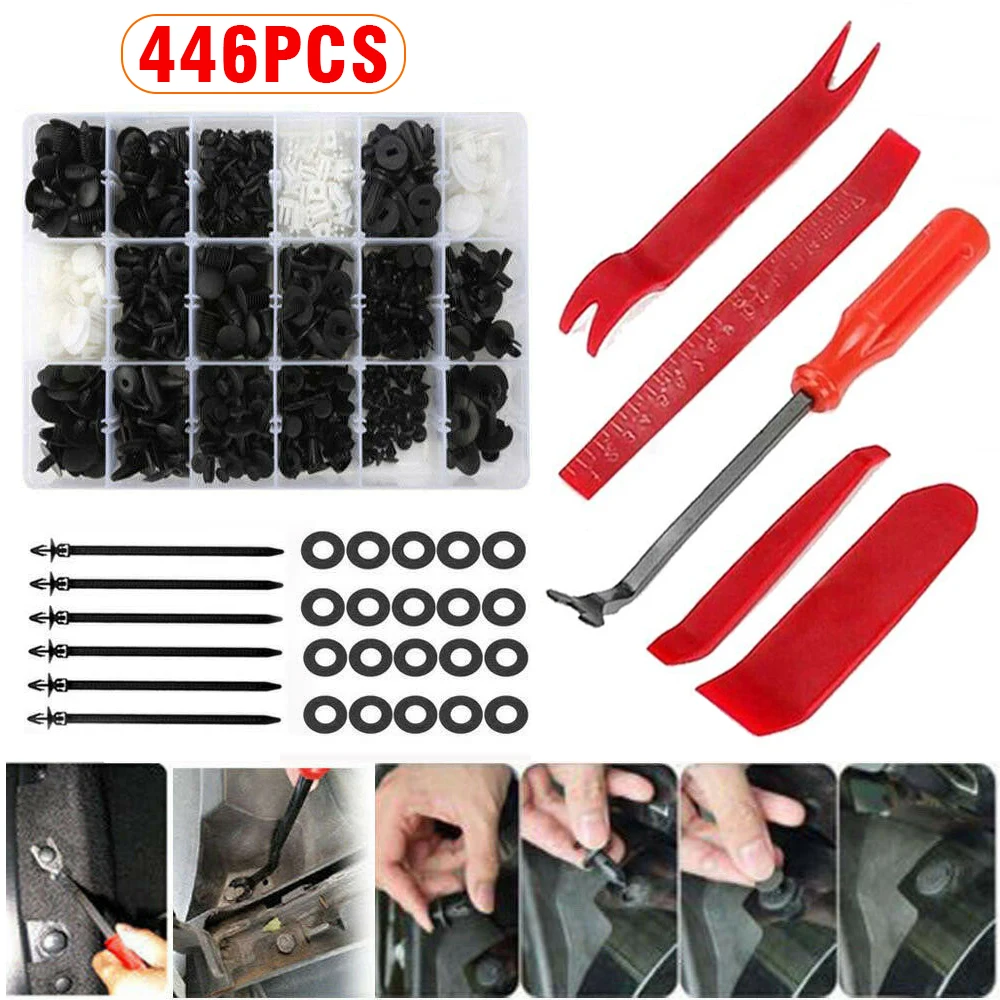 

Durable 446pcs Car Retainer Clips Auto Fastener Push Trim Clips Pin Rivet Bumper with Repair Install Tool Kit