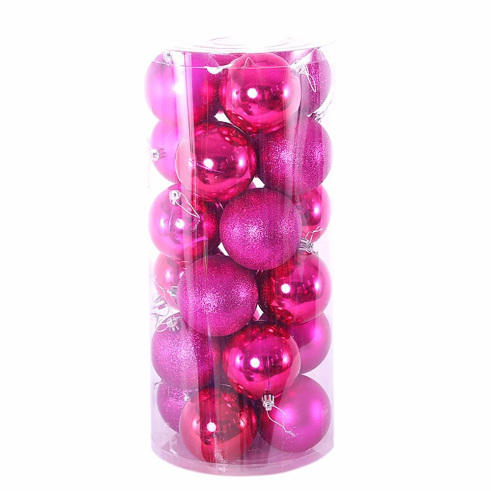Pink 24 шт. задний фон с веселой рождественской елкой шар подвесные украшения DIY Пластик Свадебная вечеринка висячих шаров Рождество Decoraction для дома, для детей 3, 4, 6 см - Цвет: Pink
