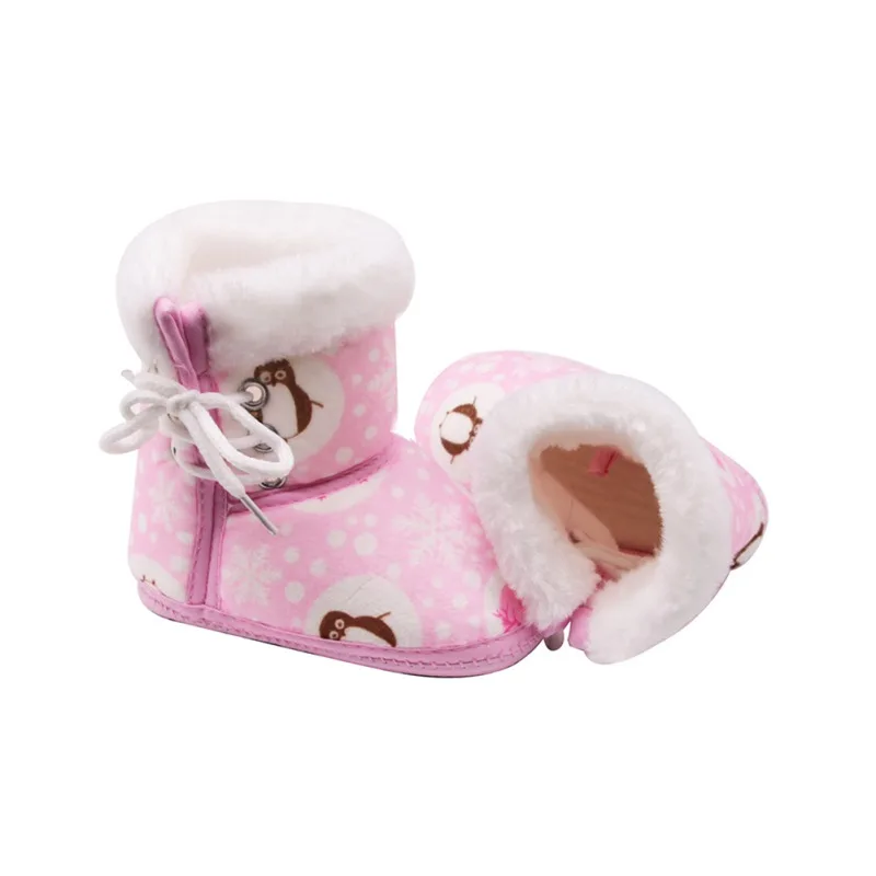 Baby Winter Boots Baby Girl Boots Soft Warm Snowflake Penguin Print Tube Baby Side Tie Cotton Shoes