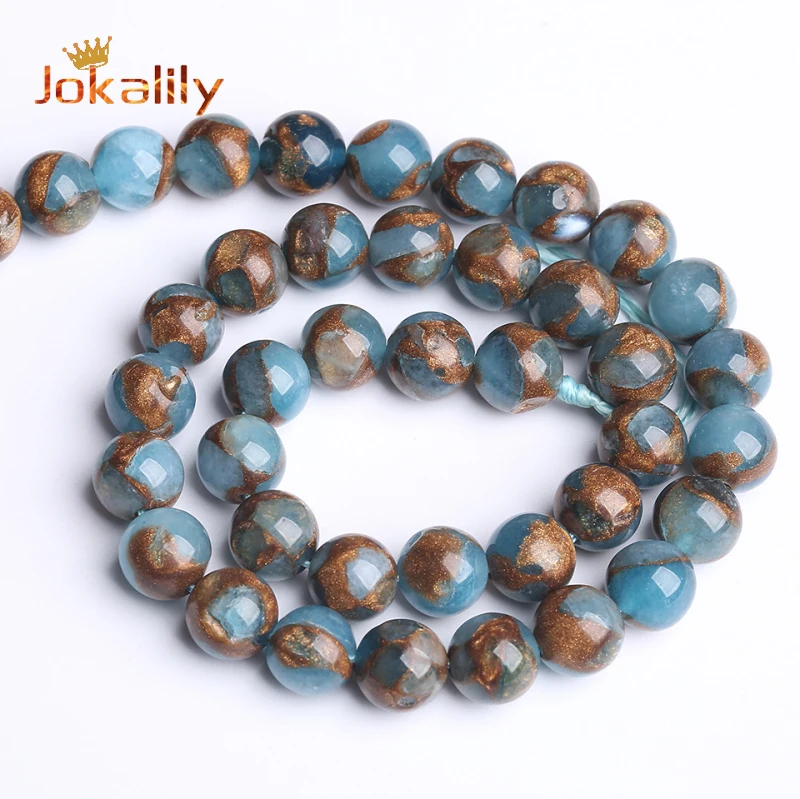 Light Blue Cloisonne Beads Stone Round Loose Beads For Jewelry Making Needlework DIY Bracelet Necklace Accessories 4 6 8 10 12mm