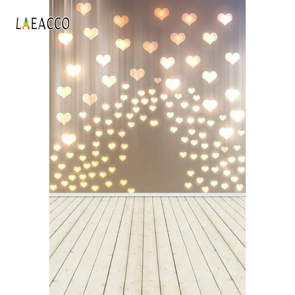 

Laeacco Heart Light Bokeh White Wooden Planks Portrait Wedding Photo Backgrounds Customized Photo Backdrops For Photo Studio