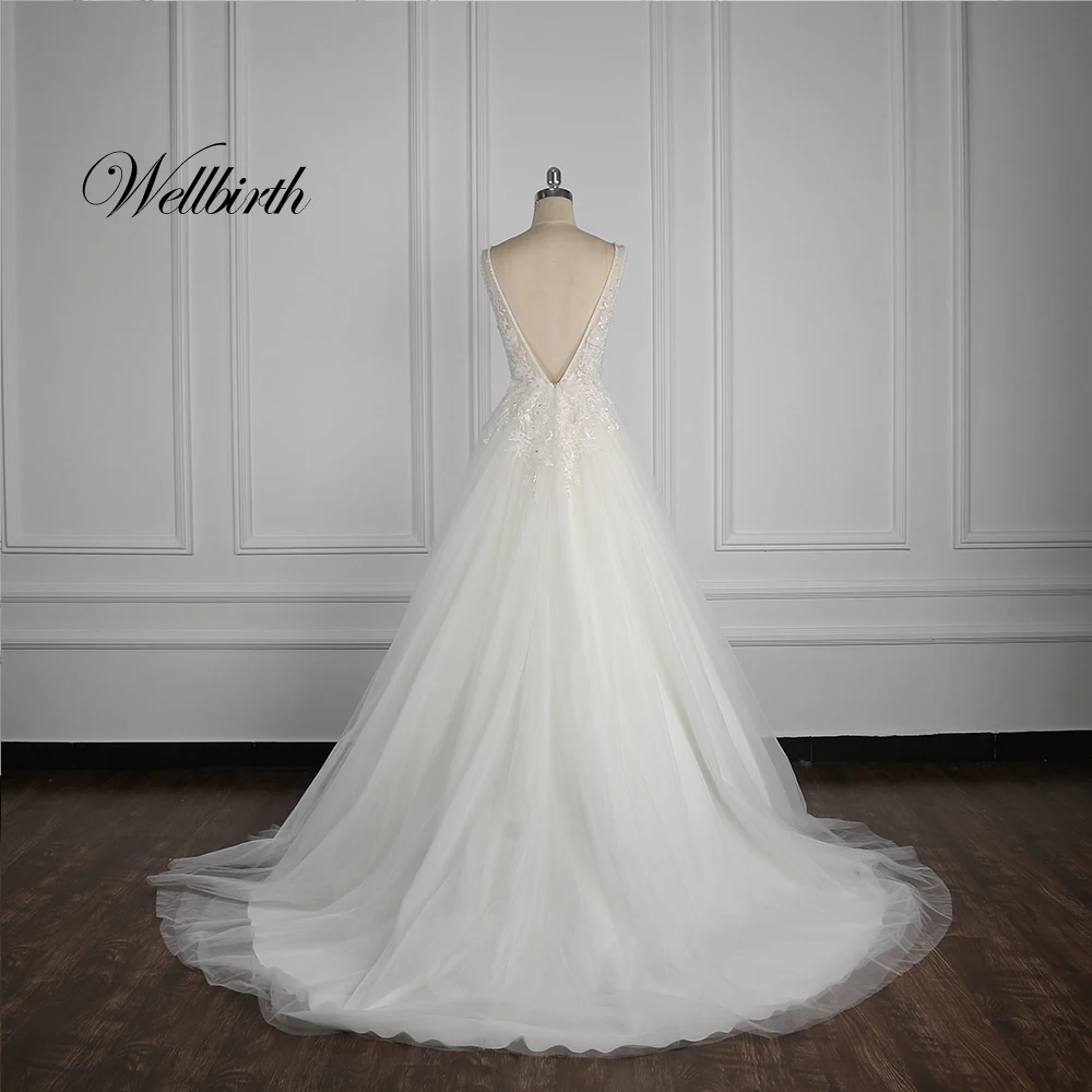 100% настоящая фотография Wellbirth Vestido de novia Милое Свадебное Платье трапециевидной