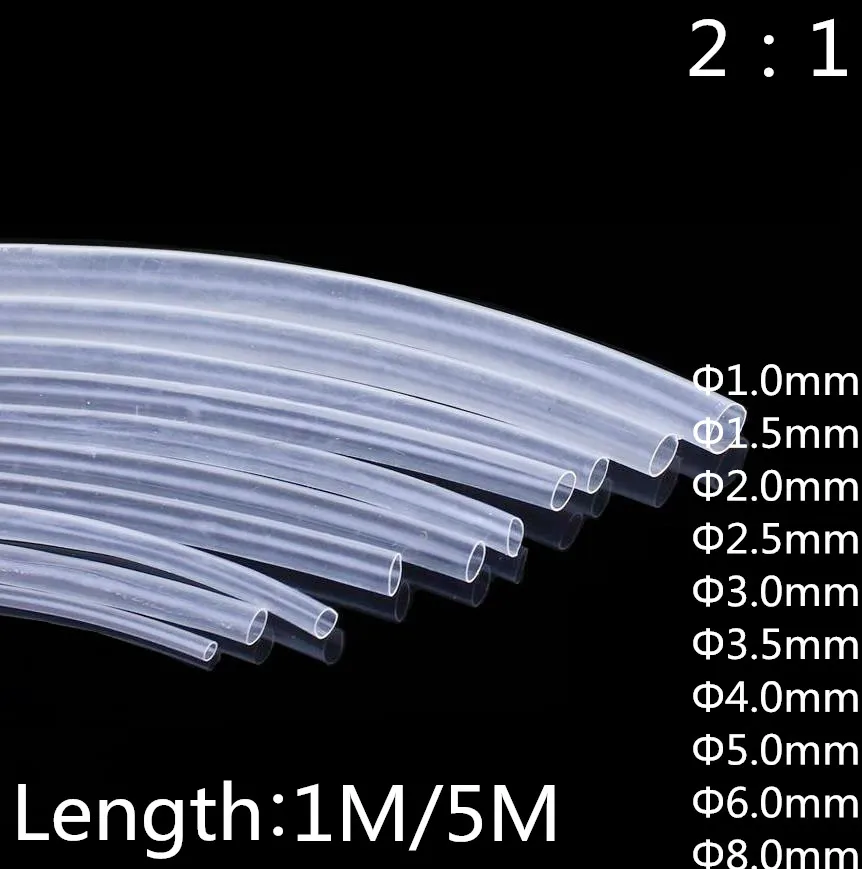 Transparent Clear Heat Shrink Tube Shrinkable Tubing Sleeving Wrap Wire kits 1mm 1.5mm 2mm 2.5mm 3mm 3.5mm 4mm 5mm 6mm 8mm