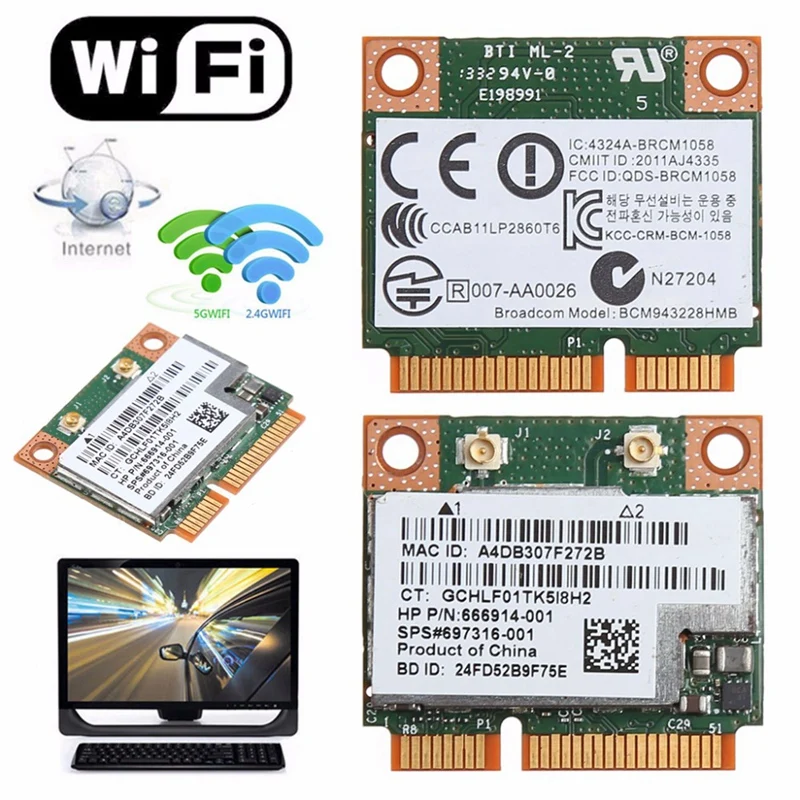 Двухдиапазонная Беспроводная мини-карта Pci-E 2 4 + 300 м 802.11A/B/G/N Wi-Fi Bluetooth 0 для Hp Bcm943228Hmb