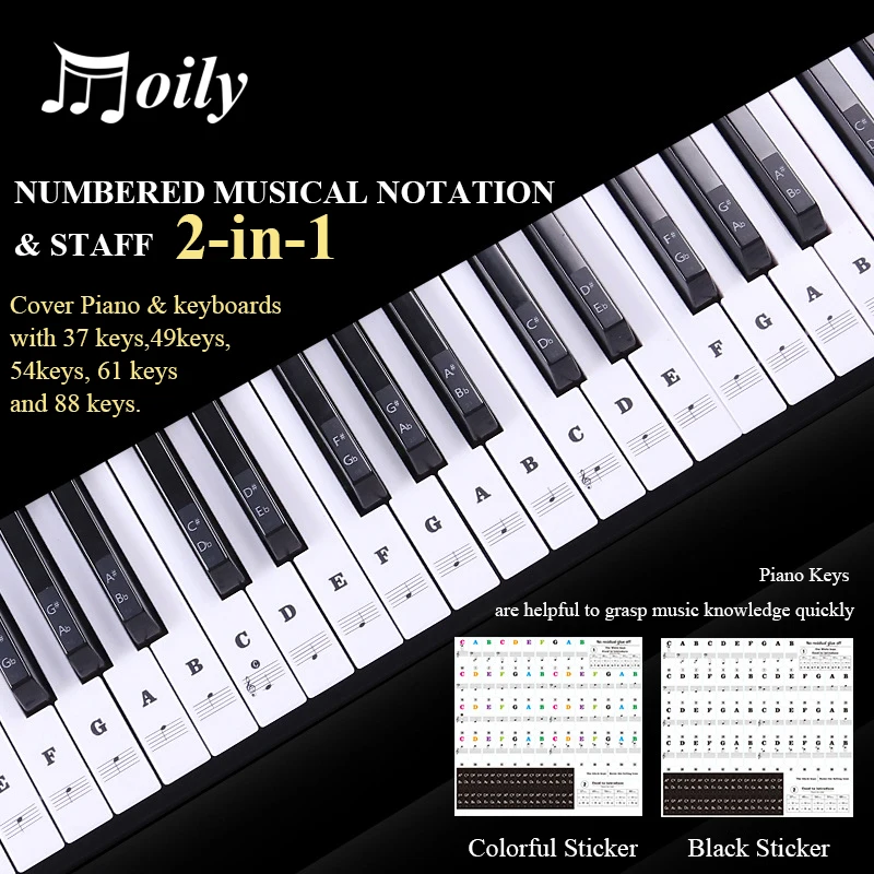 

Transparent Piano Keyboard Sticker for 54/61 Key Electronic Piano Stickers 88 Key Stave Note Piano-Sticker for White Keys