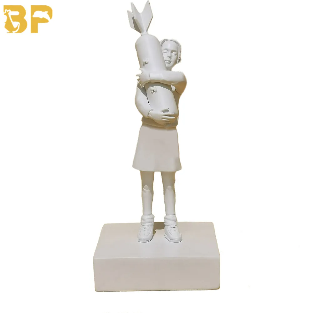 

Modern Art Luxurious White Bomb Hugger, Banksy Girl Street Art, Resin Statue, Creative Home Best Present