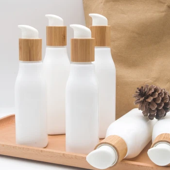 

100ml 4oz 40ml White pure porcelain face cream bottle shampoo lotion dispenser pump refillable bottle with spray Bamboo Disk top