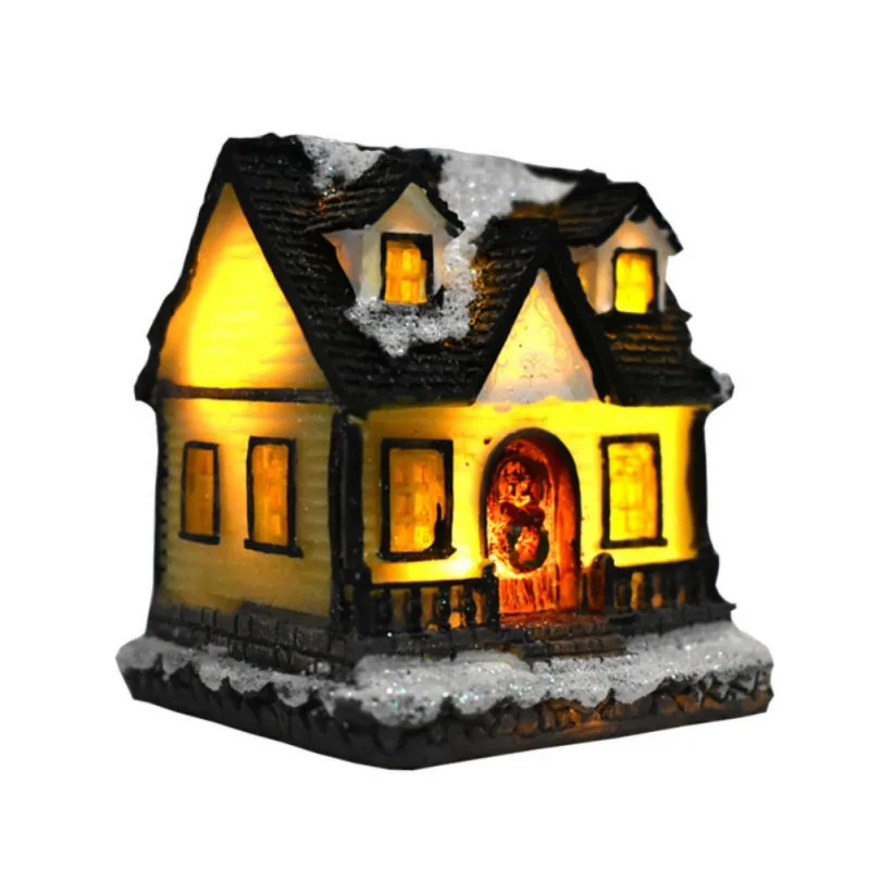 Christmas Scene Village Houses Luminous House LED Resin Toys Glow in the dark Figurines Decorations - Цвет: E