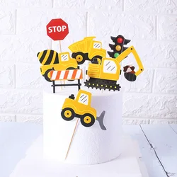 Cake Topper Excavator Bulldozer Truck DIY Cake Cupcake Toppers Boys Men Happy Birthday Party Traffic Light Dessert Decor Flags