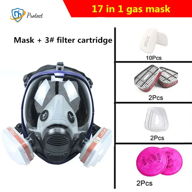 Chemical Mask 6800 7 in 1 Gas Mask Dustproof Respirator Paint Pesticide Spray Silicone Full Face Filters for Laboratory Welding Organic 17 Piece set