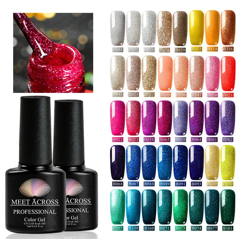 

MEET ACROSS 7ml Glitter Nail Gel Polish Sparkling Sequins Soak Off UV Gel Varnish Color Nail Gel Polish DIY Nail Art Lacquer