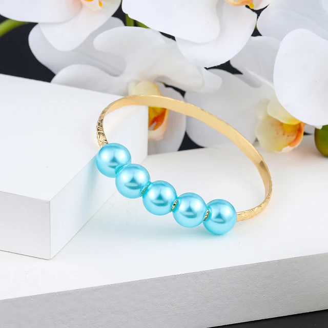 Hawaiian Women's Hand Bangle Bracelets Love Heart Purple Pink Pearl Gold Wedding Charm Bracelet Bangles Jewelry for Women 2021 SL2171GOBE