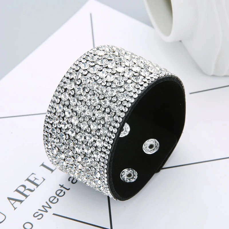 Louleur широкие кожаные браслеты и браслеты с кристаллами для женщин и девушек ручной работы женские Амулеты Браслет-манжета на запястье вечерние ювелирные изделия