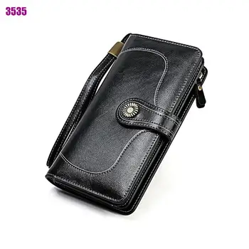 

Brand Wax Oil Real Leather Women Wallet Large Compartment Long Leather Female Clutch Purse Cellphone Bag Coin Wallet Lady