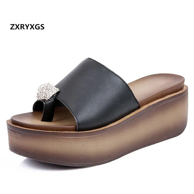 

2023 New Summer High-quality PU Rhinestone Leather Slippers Women's Sandals Thick-soled Platform Slippers Heighten Shoes Sandals
