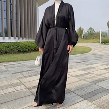

Ramadan Eid Kaftan Satin Open Dubai Abaya Kimono Turkey Islam Pakistan Muslim Dress For Women Robe Arabe Longue Djellaba Femme