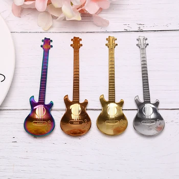 

4PCS Stainless Steel Guitar Shaped Love Coffee Spoon Teaspoon Children Spoon New Beautiful Coffee Tea Use For Cake Spoons