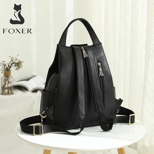 FOXER 브랜드 숙녀 프레피 스타일 백팩, 여성용 정품 암소 가죽 배낭, 여아 학교 가방, 여성 패션 여행 숄더백 2