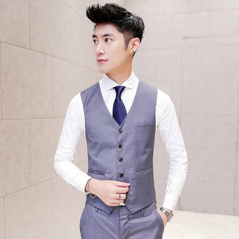 New Style Spring And Autumn Korean-style Slim Fit No Ironing Drape Versatile Men Waistcoat Fashion Candy Color Groom Waistcoat M