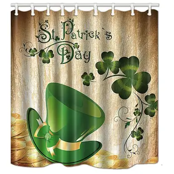 

Green Hat And Clover St. Patrick's Day Mildew Resistant Polyester Fabric Shower Curtain Fantastic Decorations Bath Curtain Hooks