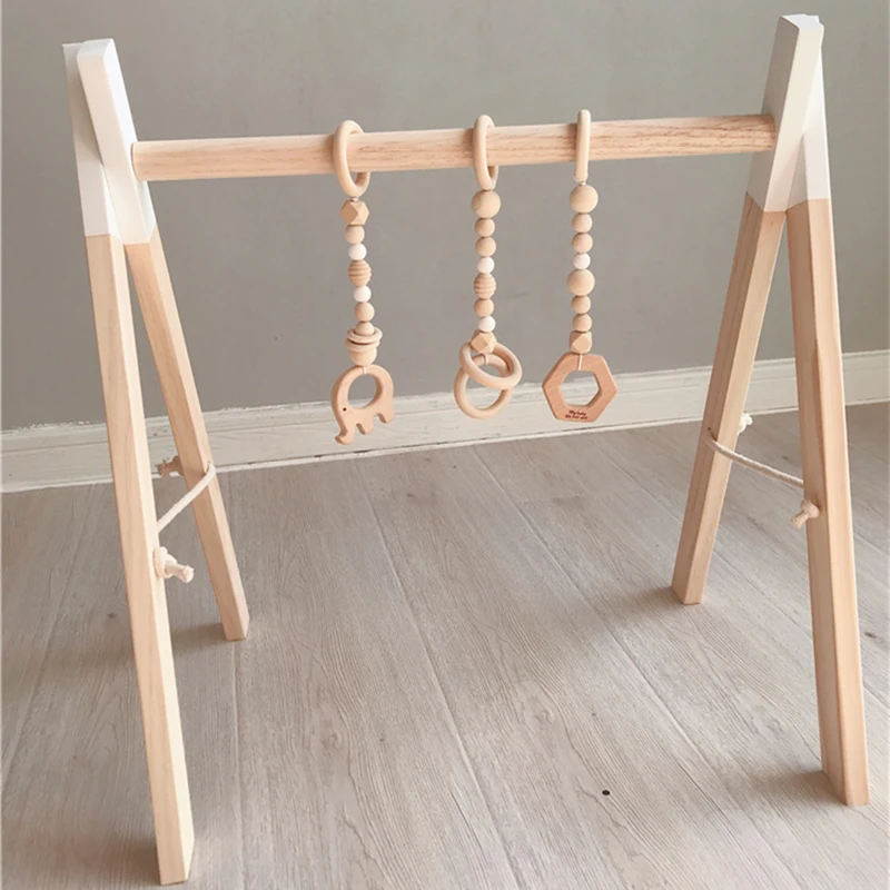 

Baby Wooden Activity Gym With Three Rattles Play Nursery Sensory Toy Wooden Frame Infant Room Toddler Clothes Rack Gift