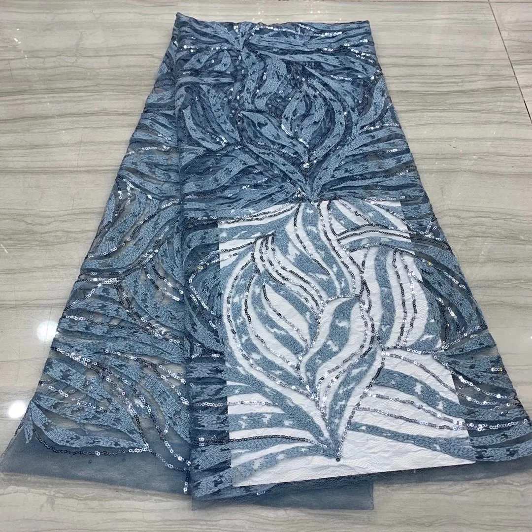 

2021 High Quality Nigerian Tulle Fabric French Tulle Lace Ladies Dress Embroidered Sequin Lace Fabric Sewing XX4603