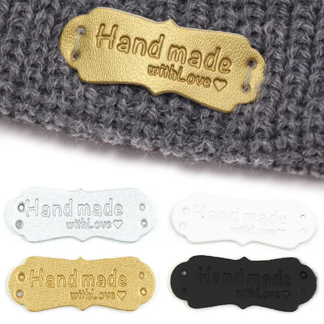 5x2cm Handmade With Love Labels Tags Leather Label For Clothing 20/50Pcs  Knitting Tags For Hats Sewing Accessories DIY