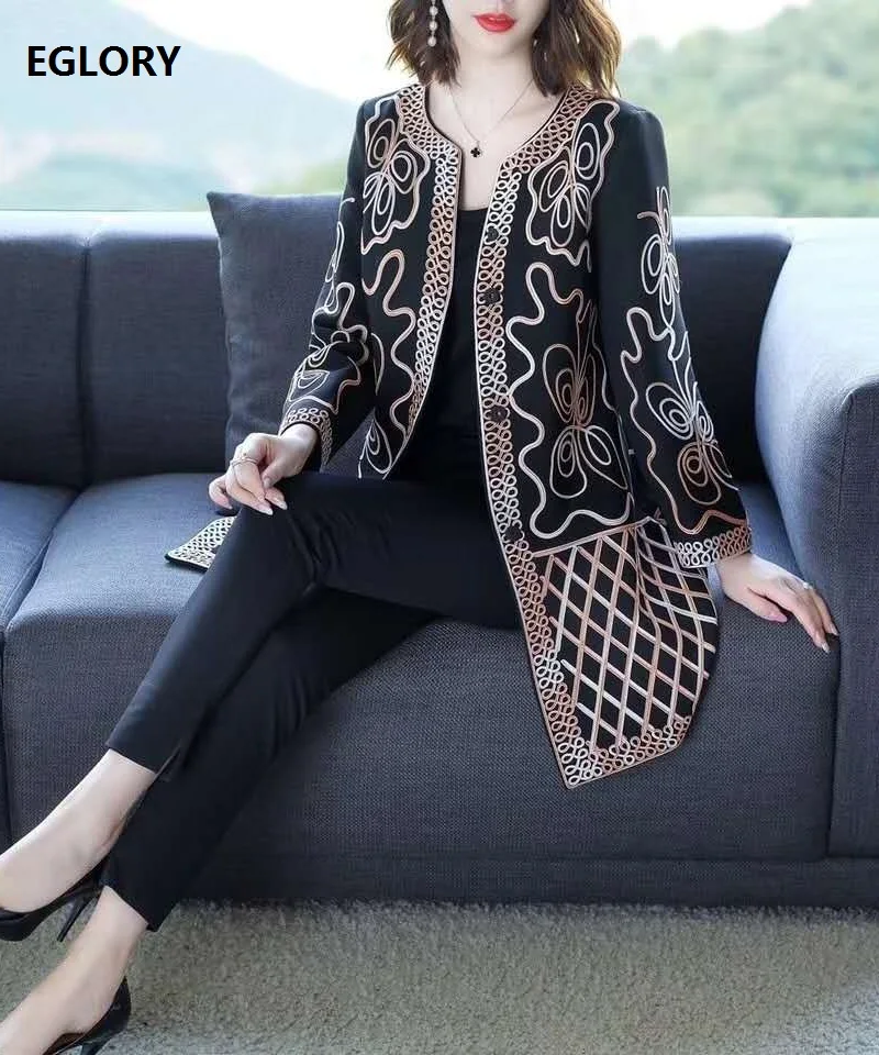 

Casacos Feminino 2020 Autumn Winter Outerwear Women Appliques Embroidery Covered Button Casual Vintage Coats Female Plus Size