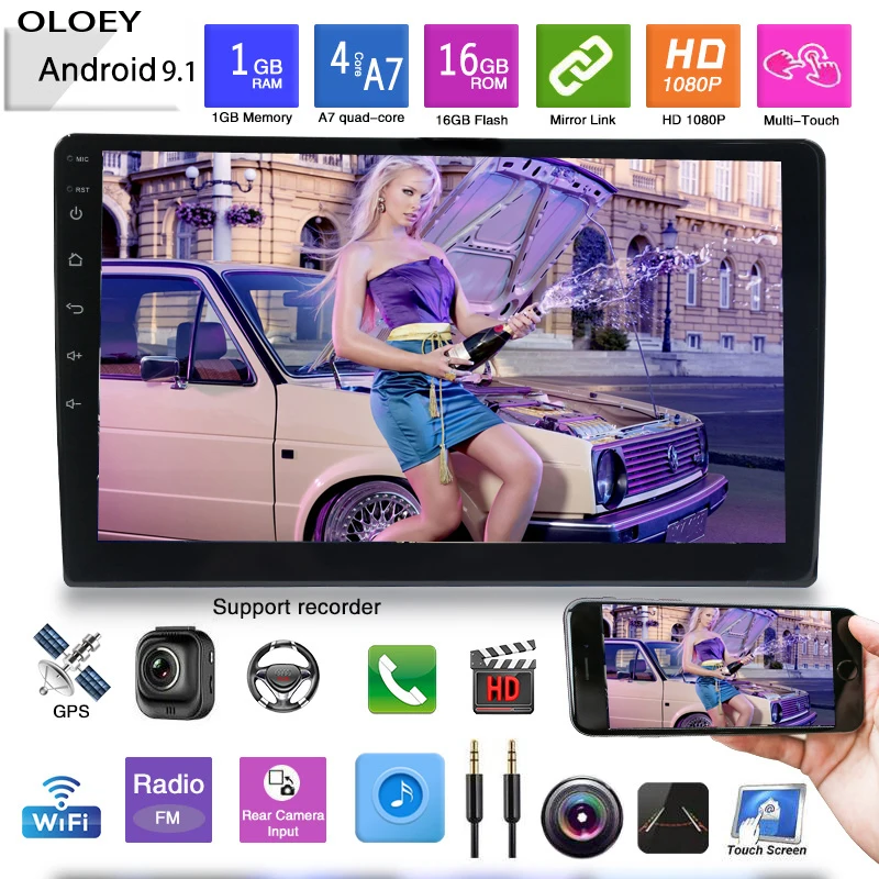 Автомобильный мультимедийный плеер 2 DIN HD Android 9 1 радио Wi Fi GPS навигация FM Bluetooth 7