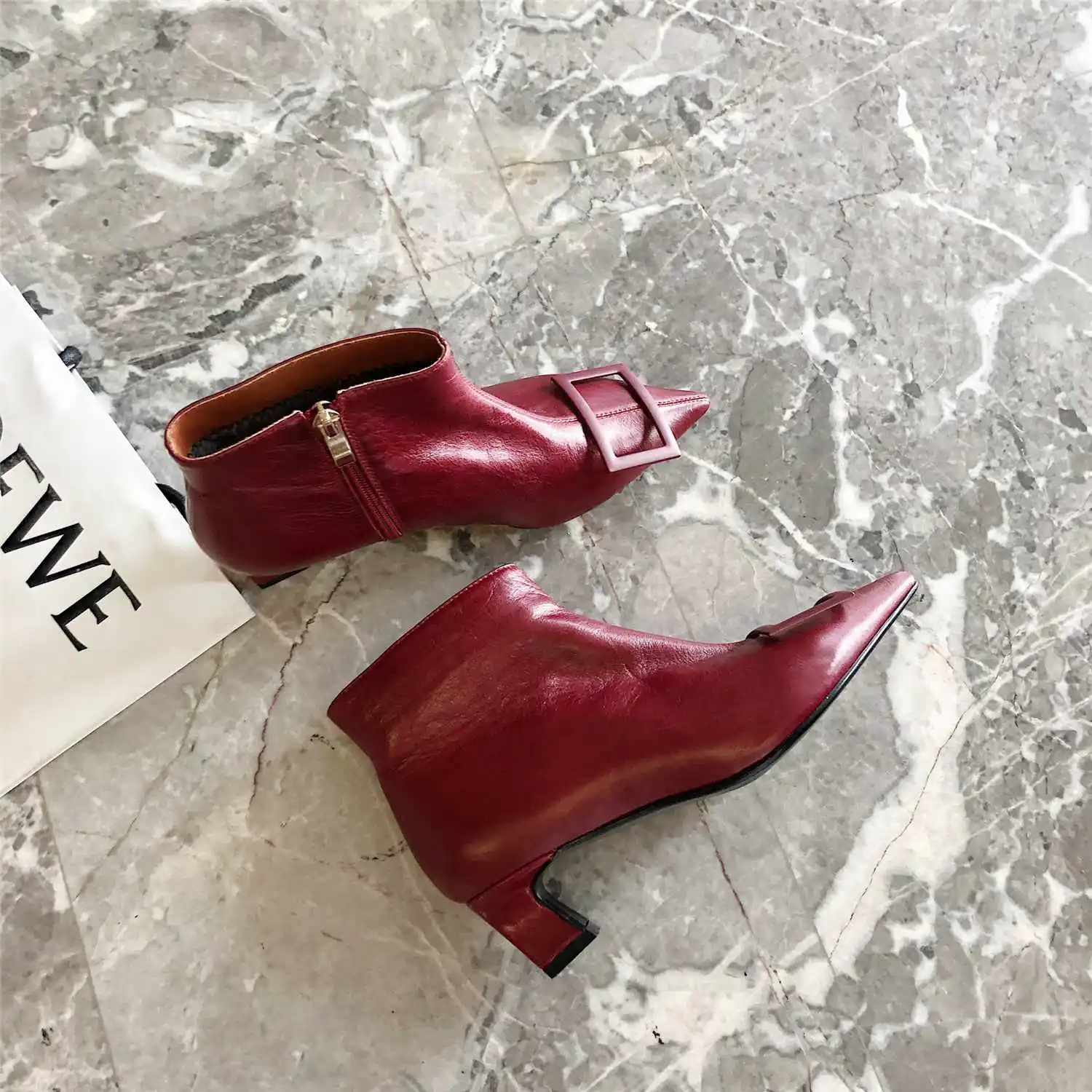 Krazing pot/натуральная кожа; обувь «Челси» в уличном стиле для свиданий, большие размеры с острым носом на среднем каблуке металлическая застежка ботильоны L50
