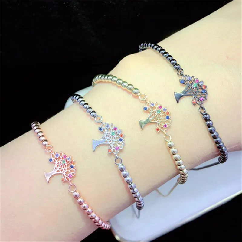10pcs/lot High Quality Brass Bracelet Pave Rainbow Cubic Zirconia Tree of Life Adjustable Bracelet Fashion Jewelry
