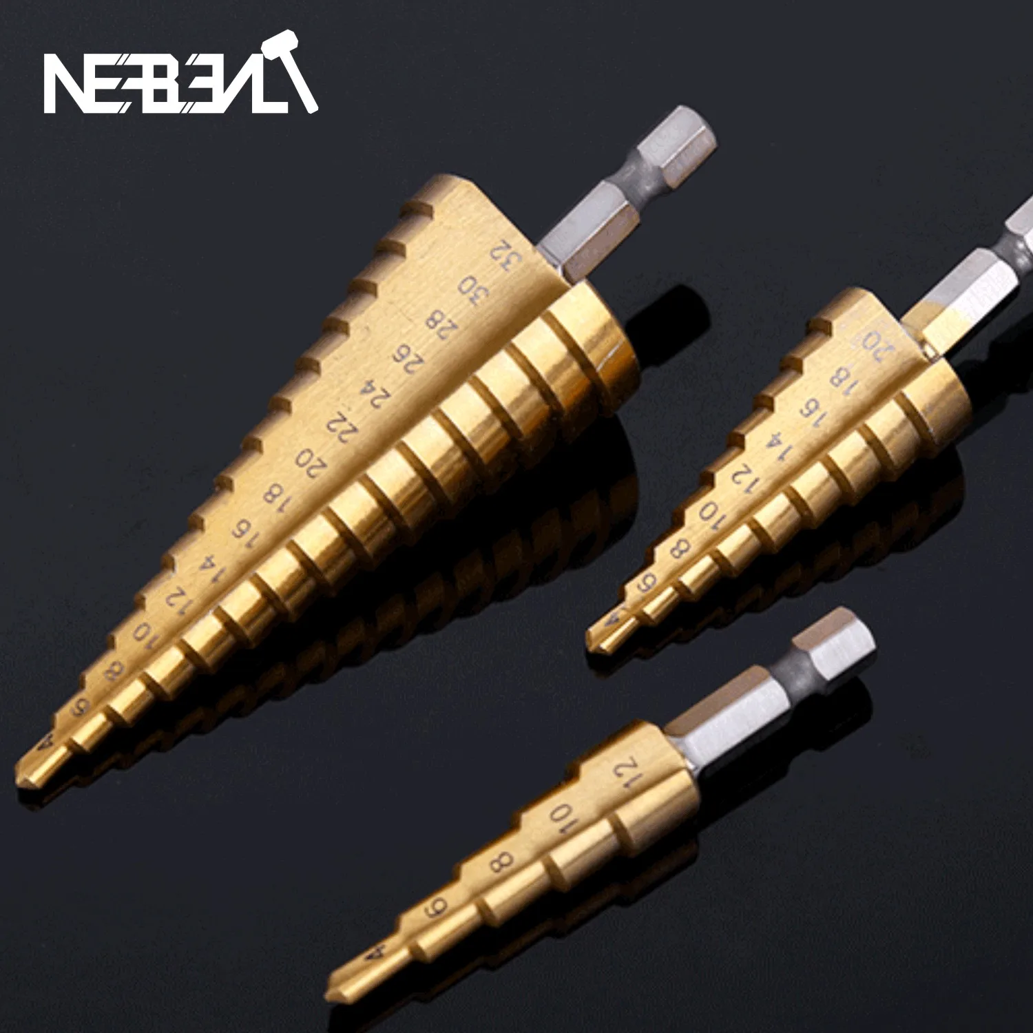 1 3pc HSS Step Drill Bit Set Cone Hole Cutter Taper Metric 4 12 / 20 / 32mm  Titanium Coated Metal Hex Core Step Con Drill Bits|Drill Bits| - AliExpress