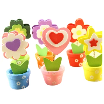 

6pcs cartoon wooden flowerpots message card folder / memo clips / desktop decoration 9.5cm