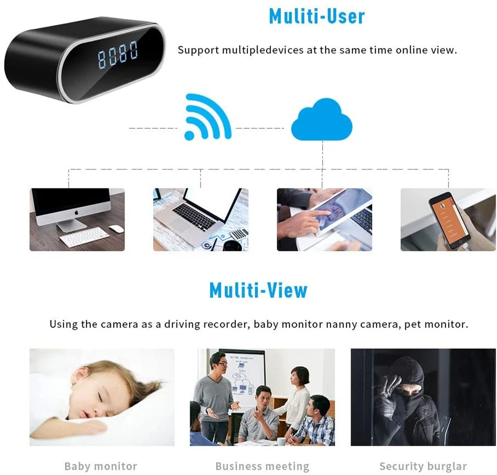 WI FI мини Камера Беспроводной няня Часы Будильник • P2P IP/AP безопасности Ночное