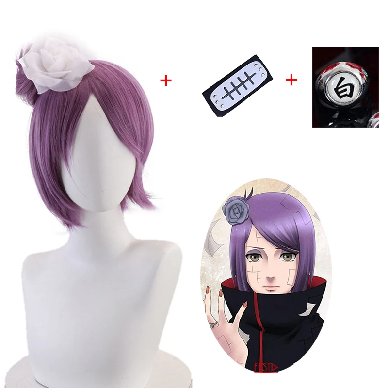 sexy costumes for women Anime BORUTO Konan Cosplay Purple Wig Hairpin Headband Ring Heat Resistant Hair + Free Wig Cap Halloween Party Role Play Props anime maid outfit Cosplay Costumes