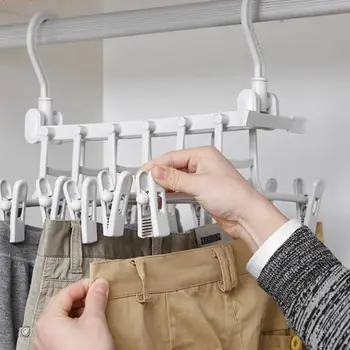 

Telescopic Cloth Hangers Folding Drying Clothes Pants Trousers Home Hooks Organizer Storage Wardrobe With Clips Hanger K5D0