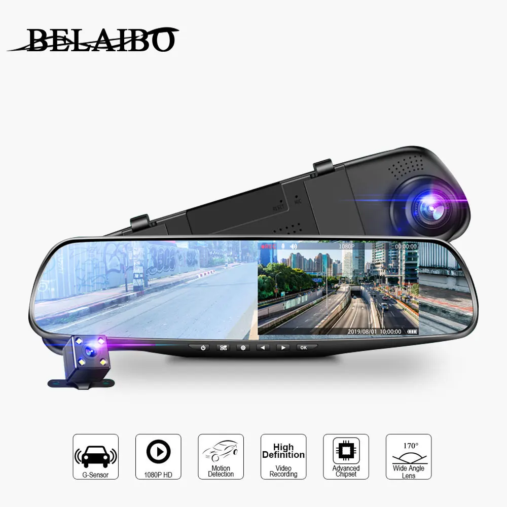 4.3in автомобиля Dvrs видео рекордер Dash Cam Full HD 1080P зеркальная камера Автомобильный