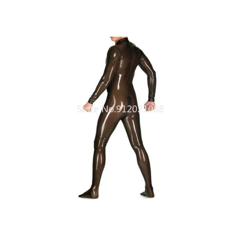 Handmade Men Transparent Black Bodysuit Latex Rubber Catsuit with Front Crotch Zipper Socks Custom Made Cosplay Costumes | Тематическая