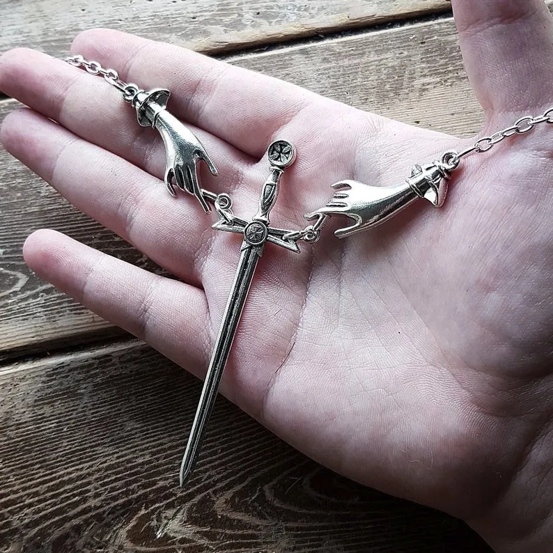 Dagger Necklace Sword Necklace Gothic Dagger Skeleton Pendant Necklace Broken Heart Pendant Gothic Jewellery Skelton Necklace