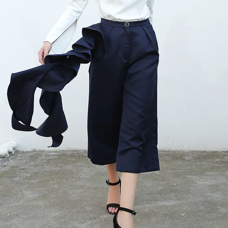

High Quality Women's 2019 Autumn New Kelp Side Stitching Loose High Waist Wide Leg Pants Casual Pants Nine Pants Women's
