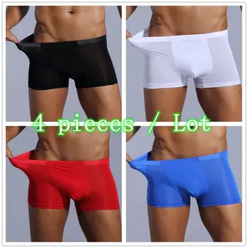 

4 pieces / Lot sexy underwear men boxer Summer shorts ice silk breathable cool calzoncillo hombre boxershorts men boxer Gay