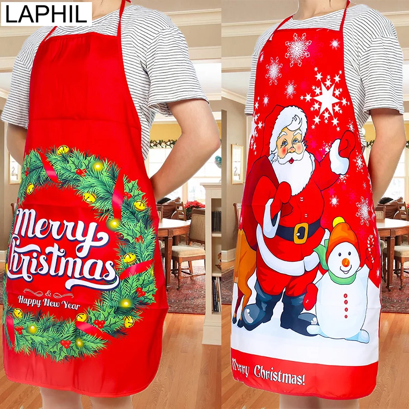 

LAPHIL Red Christmas Apron Snowman Santa Claus Kitchen Apron Adult Xmas Dinner Party Christmas Decorations for Home New Year